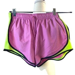 Calvin Klein Performance Shorts Women L Pink Green  Mesh Liner  Elastic Waist